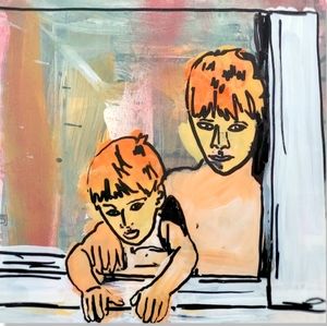 "Brothers" Mixed Media Painting Artwork, 8.5"x11.5"